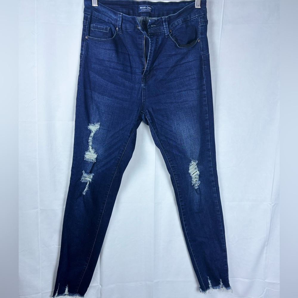 Wax Jean Women's Ripped Dark Blue Skinny Jeans